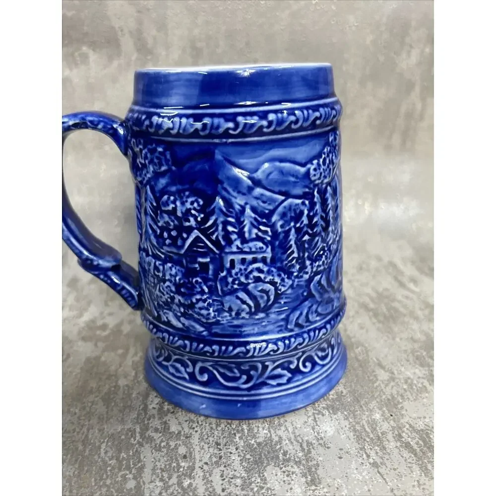 Vintage Blue Ceramic Mug Stein Bahama Islands Bahamas Rare Relief Art Sailing